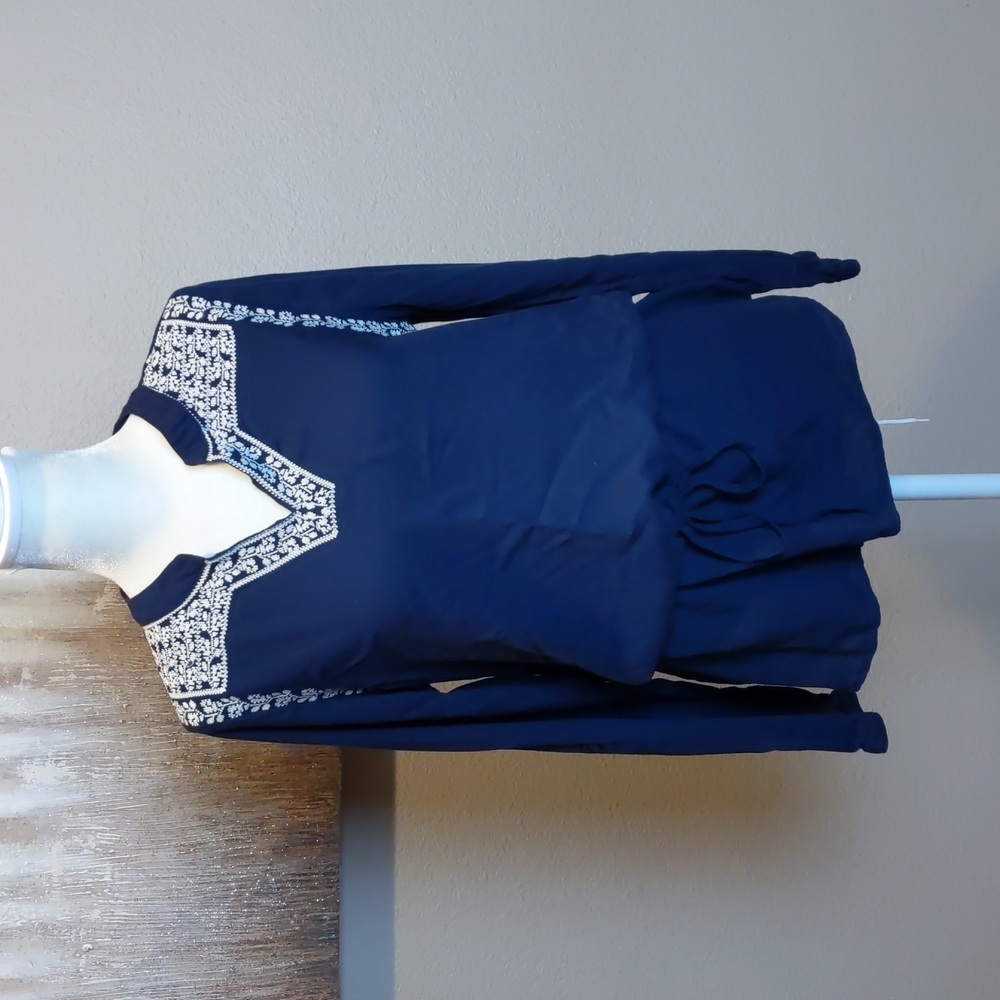 Popuri navy blue embroidered boho top